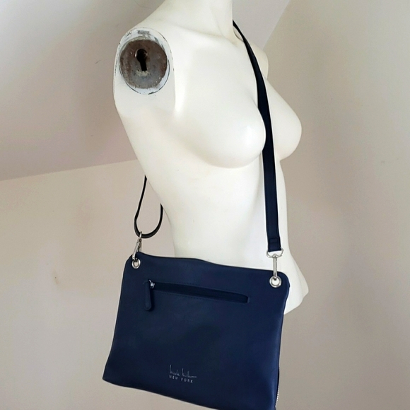 Nicole Miller Navy Faux Leather Crossbody Bag with adjustable strap. 11" x 8" - Picture 15 of 16